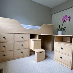 Quality Wood Loft Bed with Storage Drawers and Desk