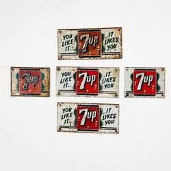 Rare 7-Up Soda Cooler Panel Collection – 5 Pc Stout Set 1953-54