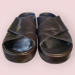 Cole Haan Womans Leather Brown 7.5B Memory Flex Sandals Wedge Crisscross Spring 