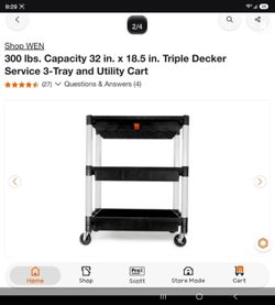 (New)WEN Three-Tray 300-Pound Capacity Triple Decker Service and Utility Cart, 73163