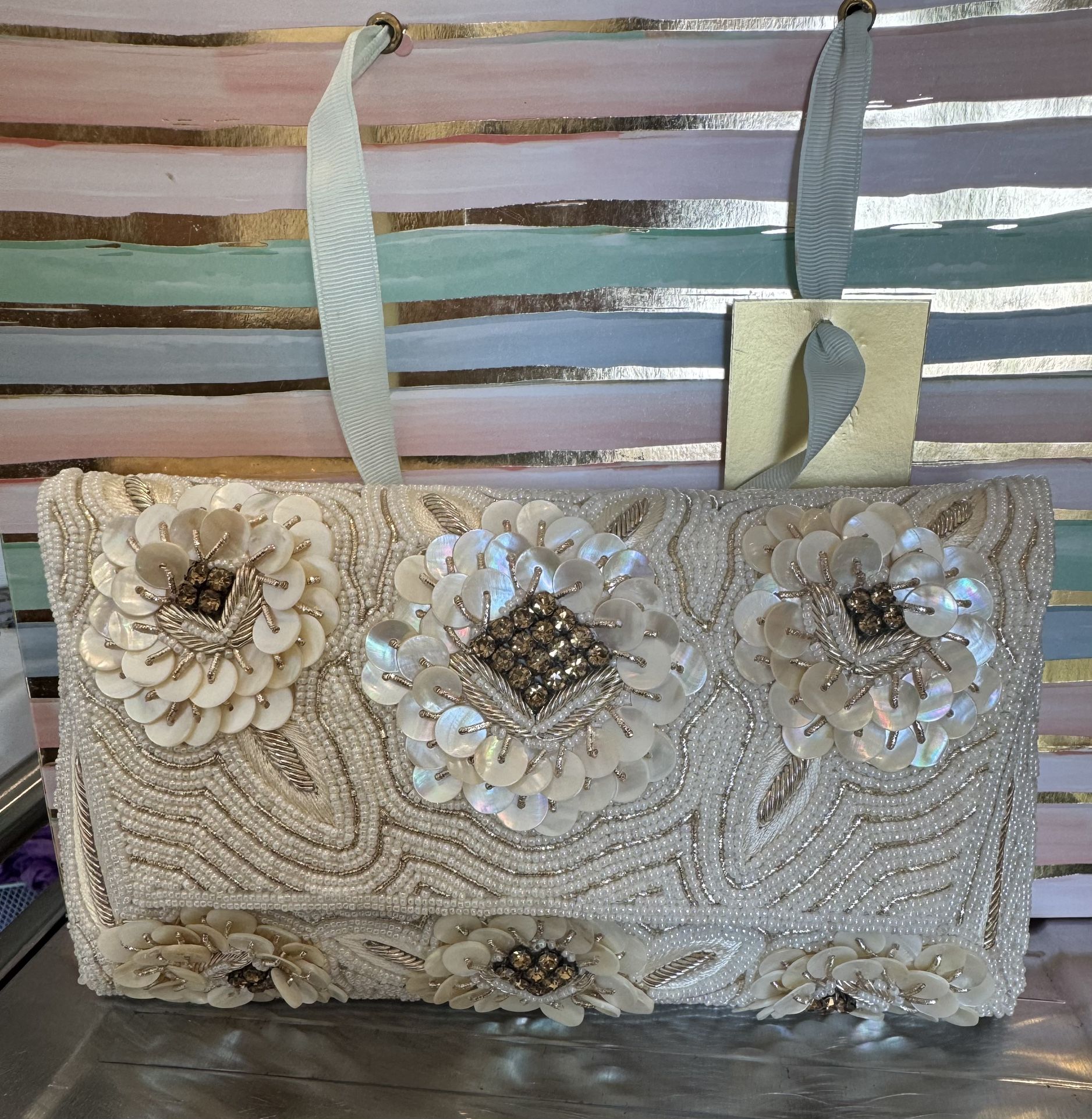 Chic Ivory Pearl Bead Clutch | Hand‑Embroidered Wedding Purse | Elegant Bridal & Bridesmaid Accessory