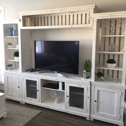 Willow Distressed White Entertainment Wall Unit