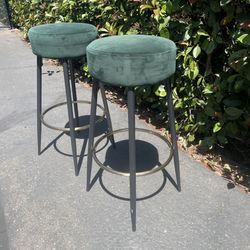 Velvet Bar Stools Dark Forest Green Set Of 2 Black Gold Accents