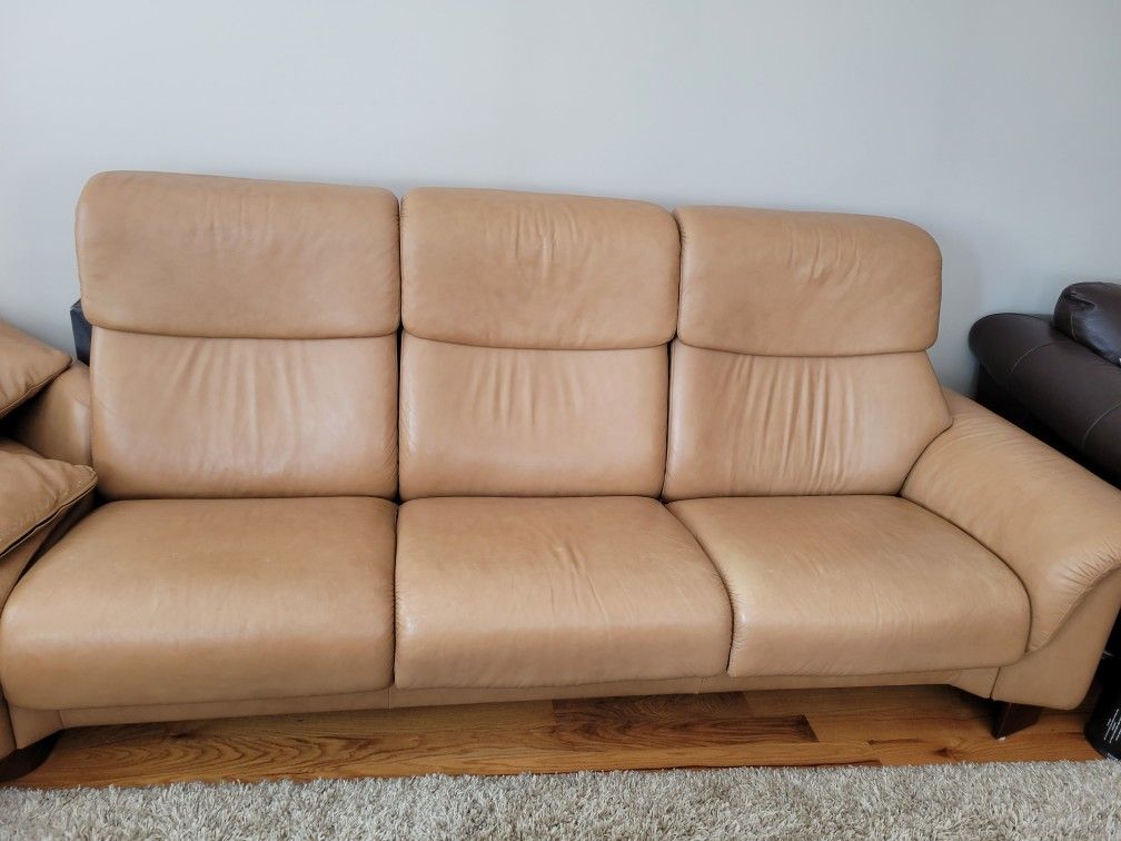 EKORNES STRESSLESS SECTIONAL BROWN LEATHER COUCH L SHAPED