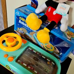 BABY TOYS: Beacron, Car Racing Adventure battery operated & Micky Mouse stuff toy(Walt Disney). Firm. 