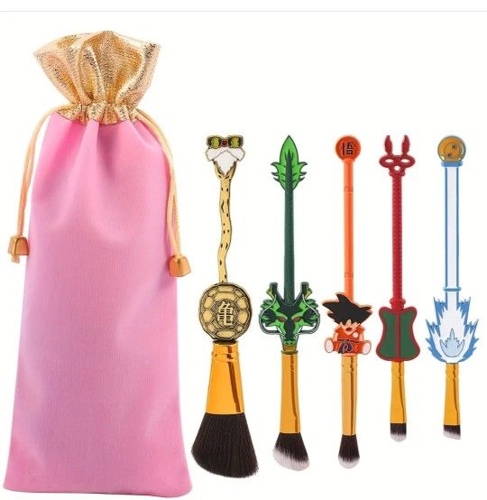 Anime Makeup Brushes Set, 5Pcs/Set Dragon Ball Makeup Brushes, Metal Handle Makeup Brushes, Professional Beauty Makeup Tools