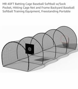 MR 40FT Batting Cage Baseball Softball w/Sock Pocket, Hitting Cage Net and Frame Backyard Baseball Softball Training Equipment, Freestanding Portable