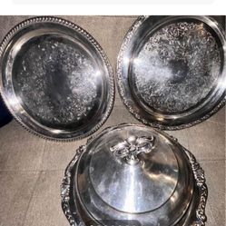 Silver Antique Dish, Plate, Serving Vintage FB ROGER Lot