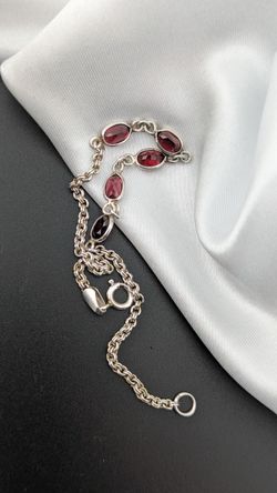 ✨♥️ Sterling Silver Bracelet with Deep Red Stones.|7" ✨