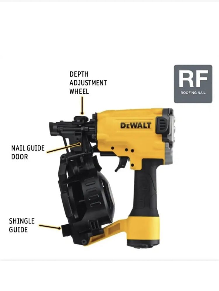 DeWALT 1-3/4 TO 3/4 In 15 Degree Pneumatic Coil Roofing Nailer DW45RN 