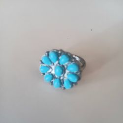 Sterling Silver Turquoise Cluster Ring Navajo Zuni 