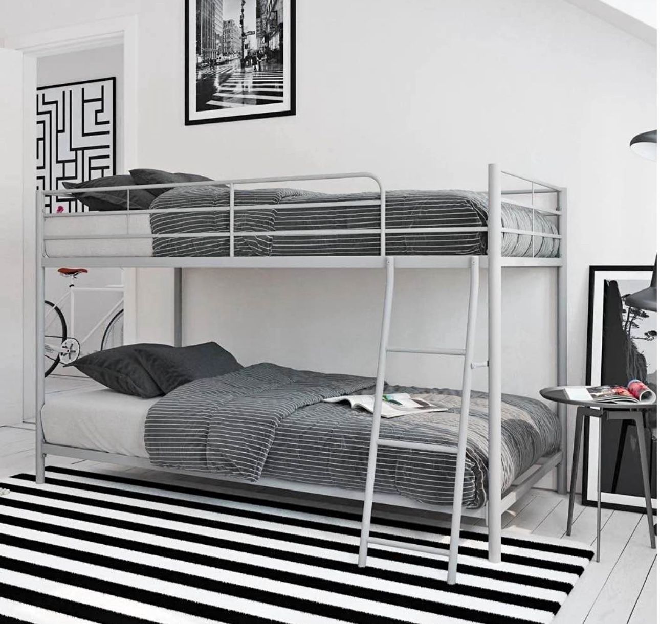Twin-over-Twin Low Profile Junior Bunk Bed, Silver