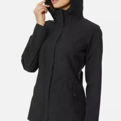 32 Degrees Cool Waterproof Hooded Rain Jacket SZ M Black Lightweight Stretch