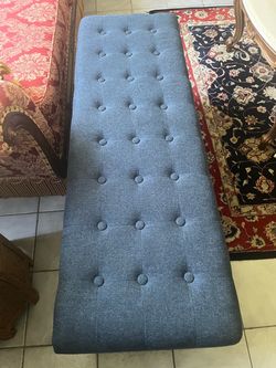 Blue Tufted Bench with storage space approx L46”W16”H18”