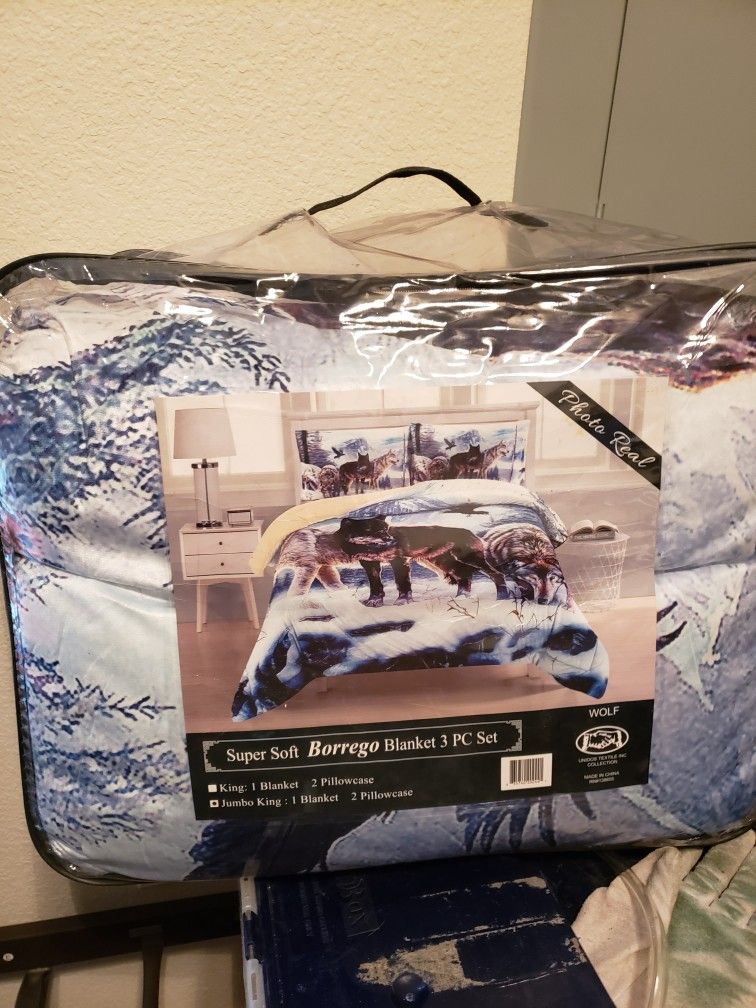 jumbo king super soft borrego blanket 3 piece set