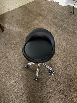 Modern Adjustable Rolling Vanity/Office Chair – Black Faux Leather