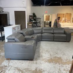 Karson Leather Power Reclining Sectional with Power Headrests