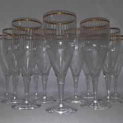 Magnificent Vintage Fostoria Signed Etched Crystal Champagne/Wine Flutes/Glasses 