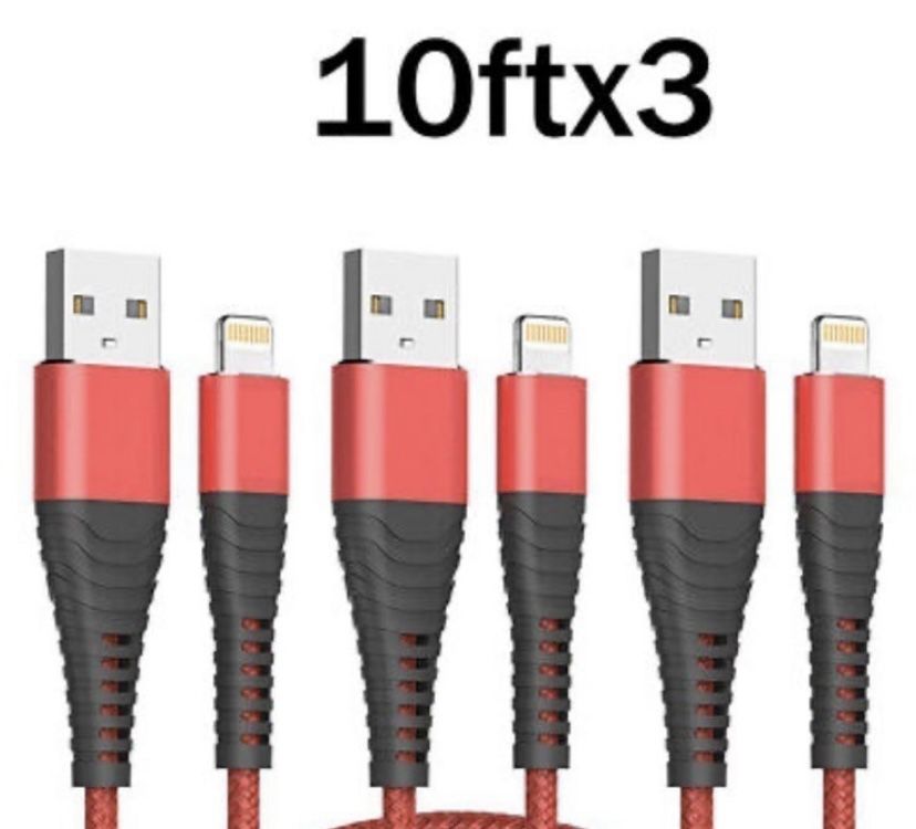 3Pack 10FT Fast Charger Cable Heavy Duty iPhone 8 7 X XR 11 12 13 Charging