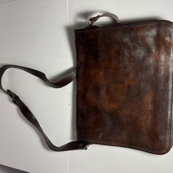 Genuine Brown Leather Messenger Shoulder Bag Unbranded Made In Italy  USED