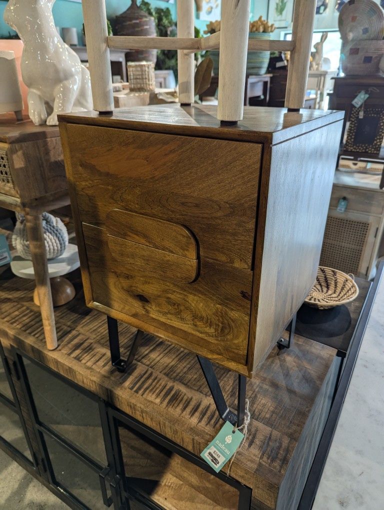 Two Drawer Mango Wood End Table