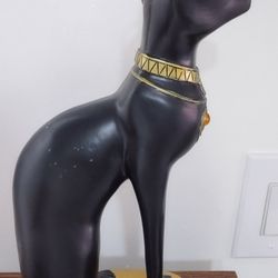 11"Egyptian Bastet Ancient Egyptian Goddess of Home Cat Statue resin w/ matte Black Finish and Gold.
