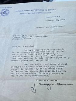 Commendation  letter fr: EDGAR J. HOOVER
