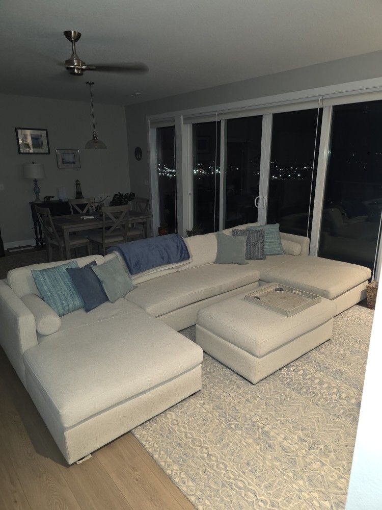 Crate & Barrel Sectional Sofa and Ottoman (Great Condition, Purchased 2024)