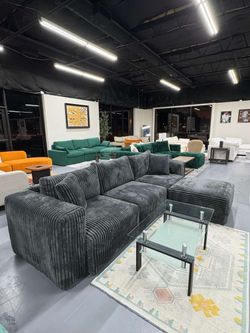 ✨ Grey Corduroy Sectional Couch,Cloud with L-Shape Chaise Modern Modular Sofa Plush Fabric -$999