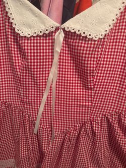 Red Gingham Dress with Lace Collar