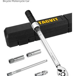 3/8 Inch Drive Click Torque Wrench Set, (5-45 ft.-lb./6.8-61.2Nm) Dual Direction Adjustable Torque Wrench with Spark Plug Socket, Extension Bar and Un