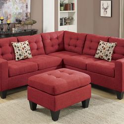 Brand New Red Carmine Sectional Sofa With Ottoman 
