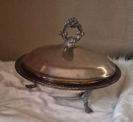 Silver-Plated Covered Serving Dish with Feet