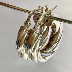 Vintage 925 Sterling Silver Twisted Hoop Earrings • Chunky Round Hoops