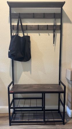 ENTRY TABLE, SHOE RACK, ARTIFICIAL PLANTS