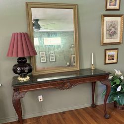 Gold Mirror and Marble Side Table