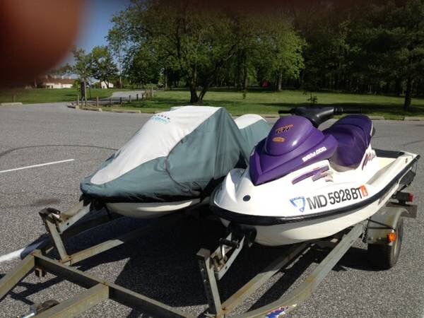 2 (Twin) 2003 Sea-Doo GTI Jet Skis with Load Rite Trailer SeaDoo jet ski