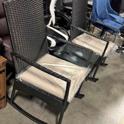 3-Piece Outdoor Patio Furniture Set Wicker Rocking Beige $90