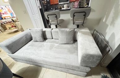 Boneless Corduroy Sleeper Sofa Bed, Modular Futon Couch, Compression Foam Sofa with 2 Pillows, No Assembly Required