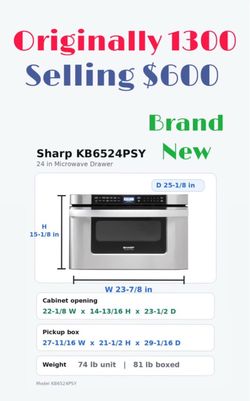Sharp KB6524PSY 24" Microwave Drawer - Never Used
