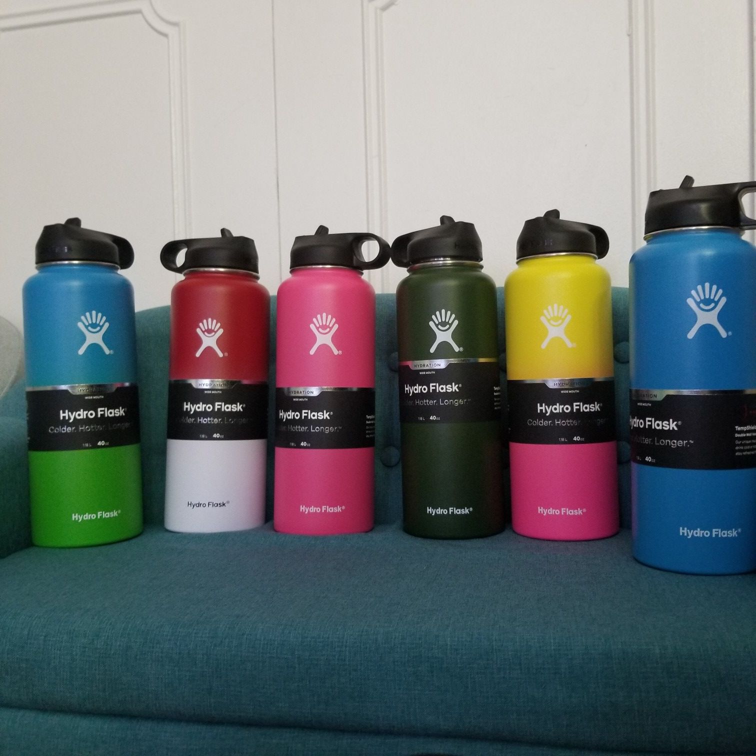 Hydro Flask Wide Mouth Water Bottle or Straw Lid (Pro Grade Stainless Steel) - 40 Oz -Variety Of Colors Of Your Choice