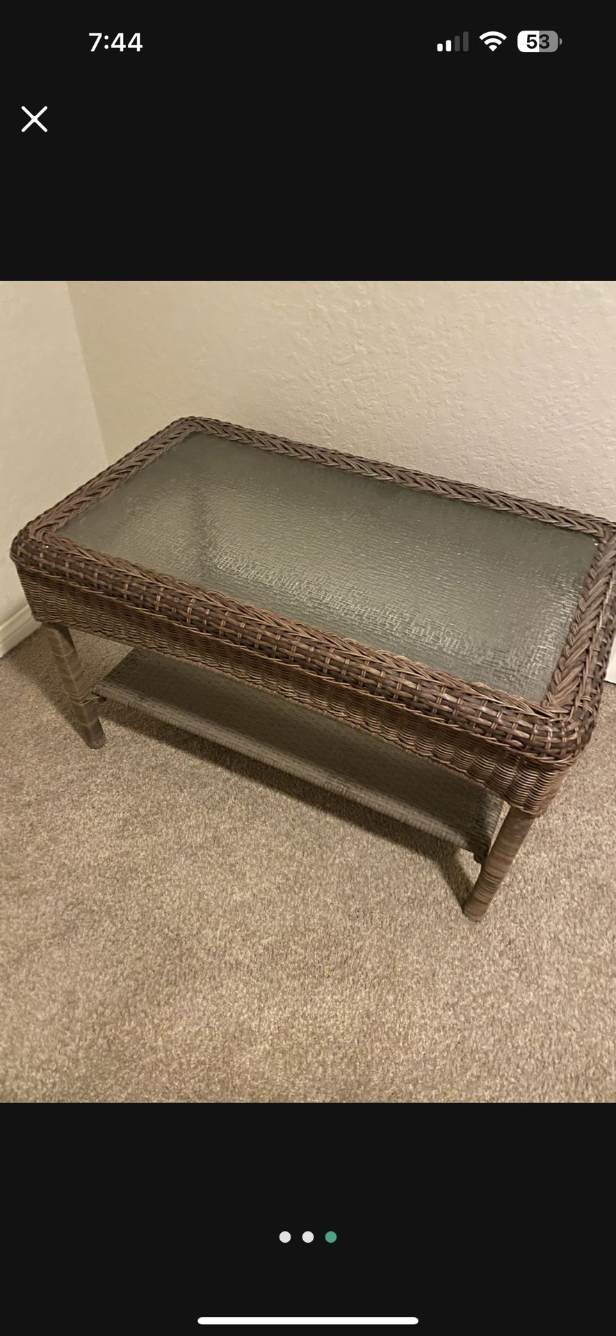 Brown Wicker Table With Glass Top
