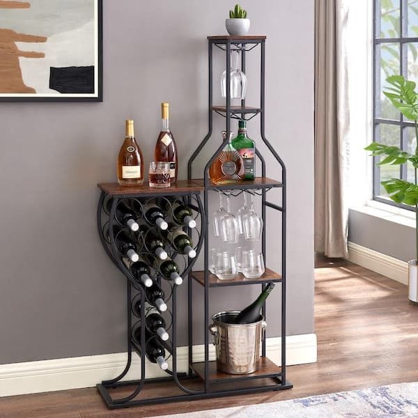 11 Bottle Rustic Brown Wine Rack Tier Freestanding Wine Bakers