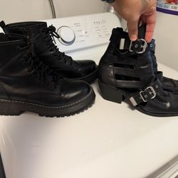 Women’s Combat Boots And Cut Out Ankle Pointed Toe, Heeled Boots Size 10 Shoes Fall