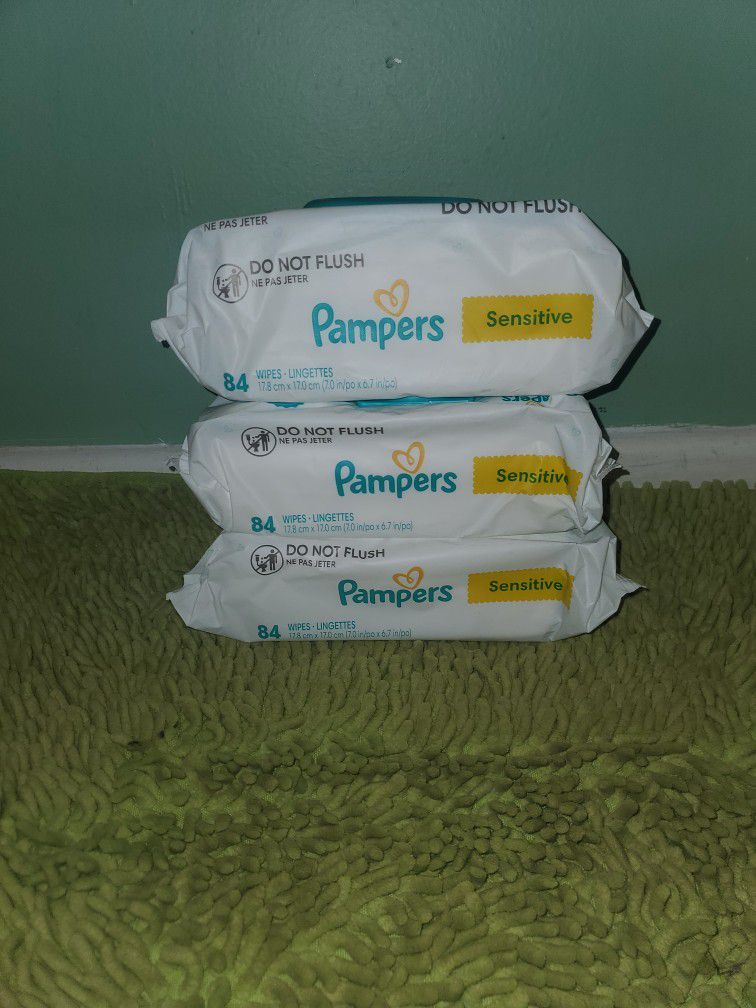 3 Bags 84 Baby Wipes Pampers Sensitive 