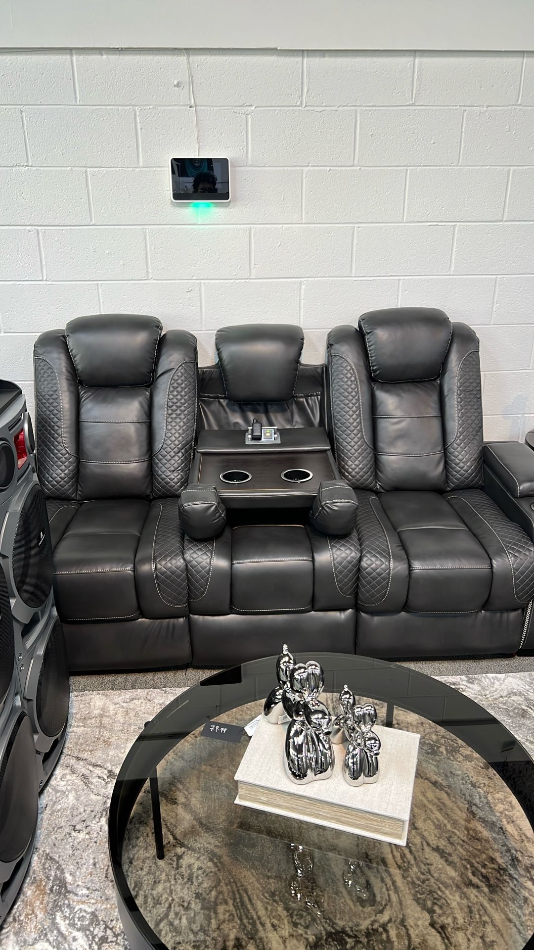 Drake Grey Diamond Power Reclining Power Headrests Set LED Light/ Wireless Charge, Bluetooth Speaker