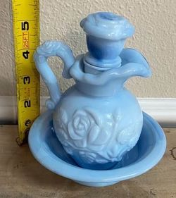 Vintage Avon Pitcher Stopper and Bowl Blue just $8