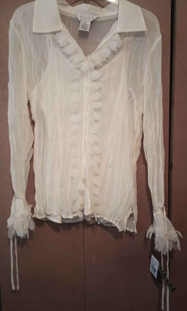 Uniform John Paul Richard Sheer White Button-Up W/UnderTankTop 100% Polyester Sz Med $30 FIRM MPU SERIOUS INQUIRIES ONLY