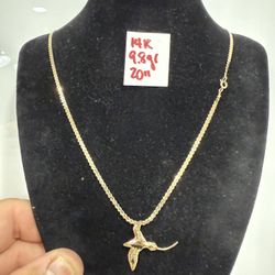 14K Solid Gold Chain and Pendant For Wedding 9.8Gr 20 Inches Long 
