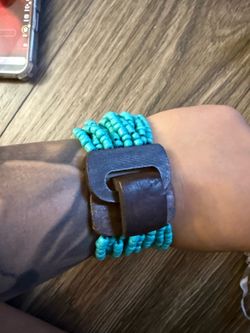 French Artisan Faux Turquoise Blue Glass Bead 12-Strand Stretch Bracelet